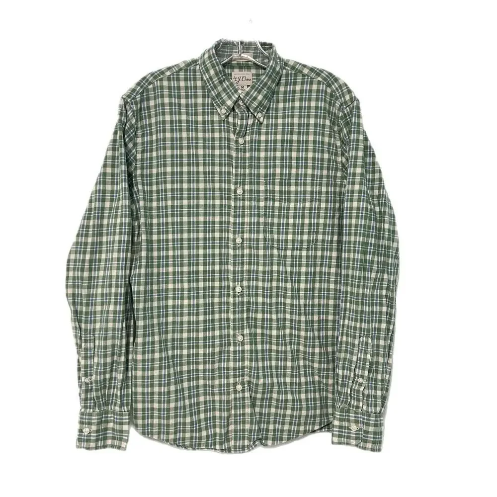 J.CREW Button Down Shirt Mens M Green Cotton Linen Twill Preppy Slim